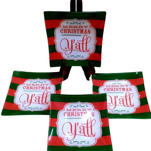 Christmas Glass Appetizer Tray,  Set of 4 Snack Plates, Glass Dessert Plates - Picture 2 of 10